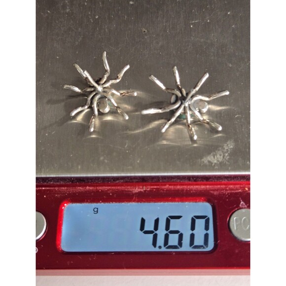 Genuine Turquoise Sterling Silver Spider Stud Earrings Pierced Boho Southwestern - Picture 11 of 11